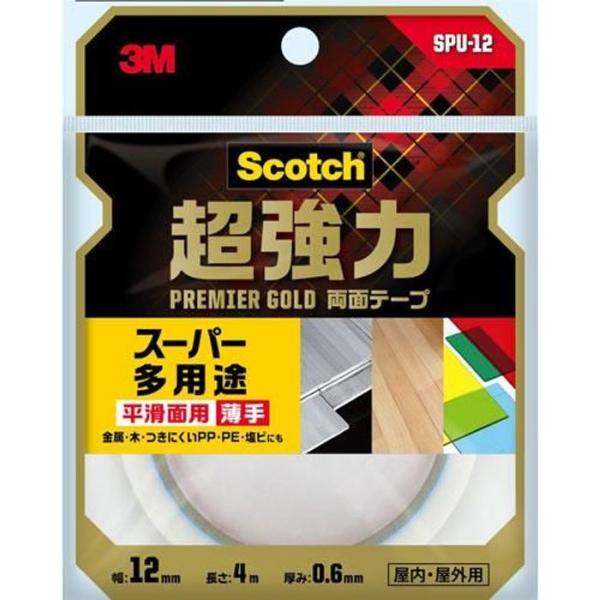 他サイト： 3M スコッチ 超強力両面テープ プレミアゴールド スーパー多用途 薄手 12mm×4m SPU-12 薄手 幅12mm×長さ4m 白 ビバホームの商品画像