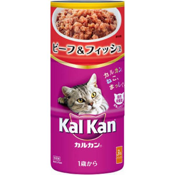 他サイト： カルカン　1歳からビーフ＆フィッシュ　160ｇＸ3Ｐ  ペット 猫フード 猫缶 ビバホームの商品画像