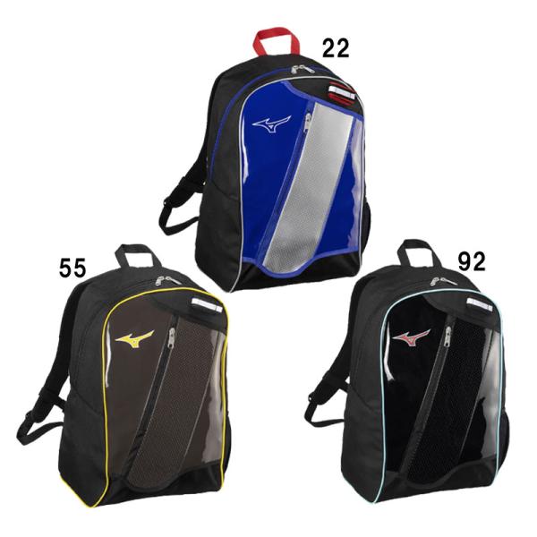 MIZUNO バックパックJr.23L限定カラー 小中学年に最適サイズのバックパック。■サイズ：L30×W19×H43cm■容量：約23L■素材：ポリエステル（裏加工PU）、合成皮革（PUエナメル）■カラー:22：ロイヤルブルー55：ブラウ...