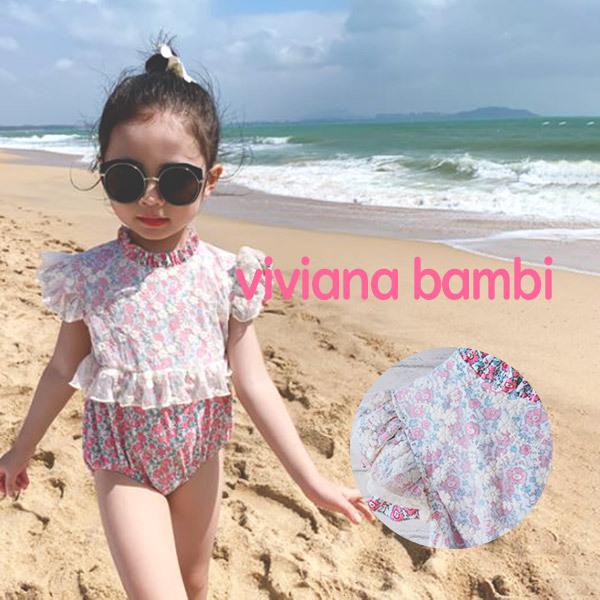 ■素材:綿　ポリエステル  ポリウレタン■サイズ：90 100 110 120 130 140    フリルレースが施されたとっても可愛い小花柄水着。今までにないオシャレな水着でインスタ映えも！！         　　　　　　※商品写真はで...