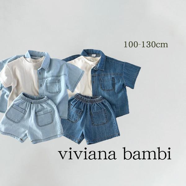 子供服 デニムセットアップ 半袖デニムシャツ 上下セットアップ