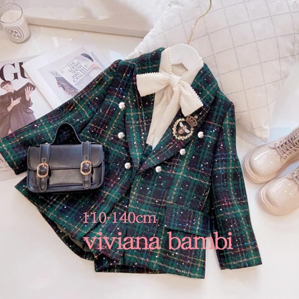 韓国子供服 入学式 卒業式 ワッペン付きツイードセットアップ ショート  