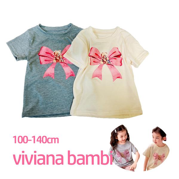 子供服 Tシャツ リボンイラスト 半袖 カジュアル 春夏 女の子 100 110 