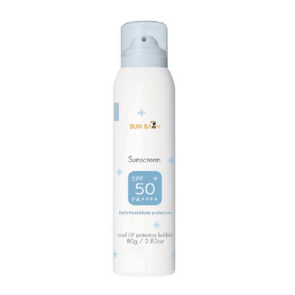 SUNBATH クールUVプロテクションバブル 80g SPF50+／PA++++ 品番：XI03 泡タイプ日焼け止め ひんやりUVスプレー UVカット 冷感 日焼け止めバブル 顔 体 全身用