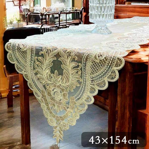 新品　おしゃれな高級感があるテーブルランナー 43×154cm レース×ベロア vivienne-style_12137tc