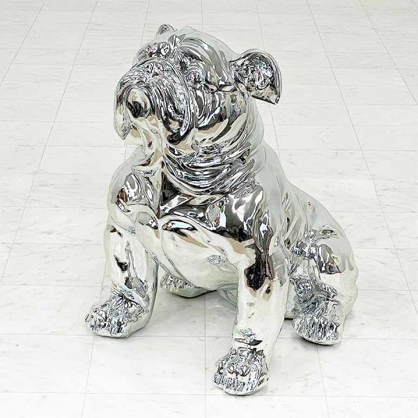 ブルドッグ 置物 飾り シルバー ブルドッグ 置物 シルバー 高さ44cm 動物 アニマル 犬 モダン