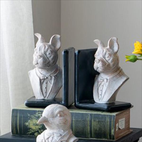 クラシック モダン ブックエンド フレンチブルドッグ 本立て 犬 リアル