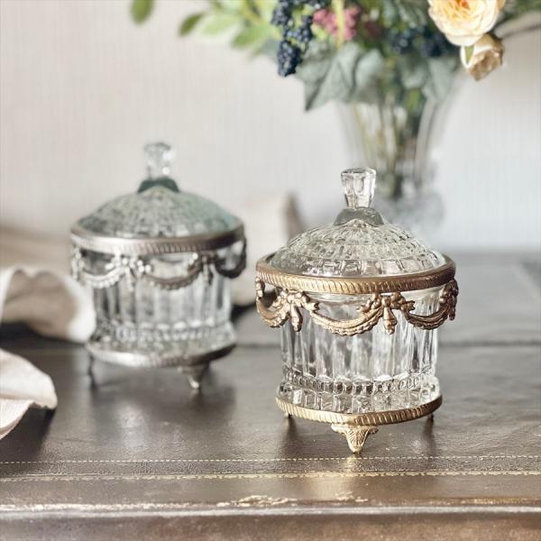 小物入れ コンポート ボウル 真鍮 ガラス シルバー 87129BL-SV ラウンドコンテナ (蓋付き) 小物入れ 真鍮×ガラス ゴールド