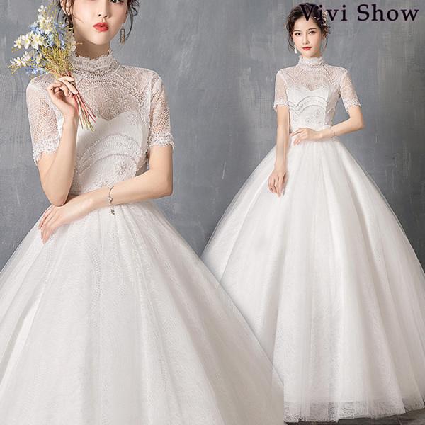 ウェディングドレス 結婚式 二次会 レースドレス ホワイト 花嫁