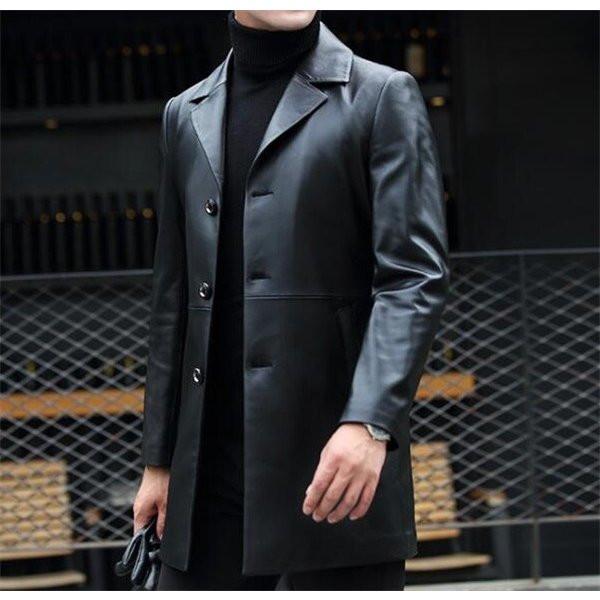 SALE 本革 レザー チェスターコート ジャケット メンズ スタイリッシュ