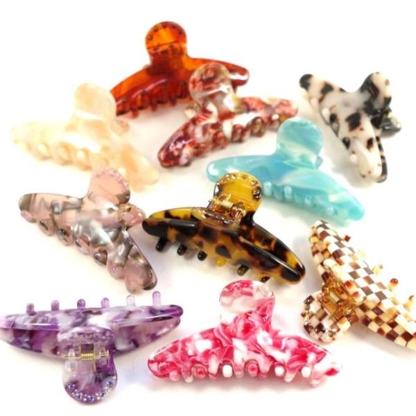 バンスクリップ マーブル アセテート SS ミニ スリム ラインストーン