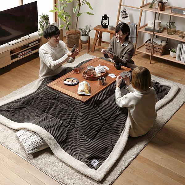 こたつ布団 こたつ掛け布団 単品 〔 約幅190×奥行190cm 正方形 カーキ 〕 薄掛け コーデュロイ生地 ボア付 こたつ本体別売り 業務用 まと まとめ買い 日用品