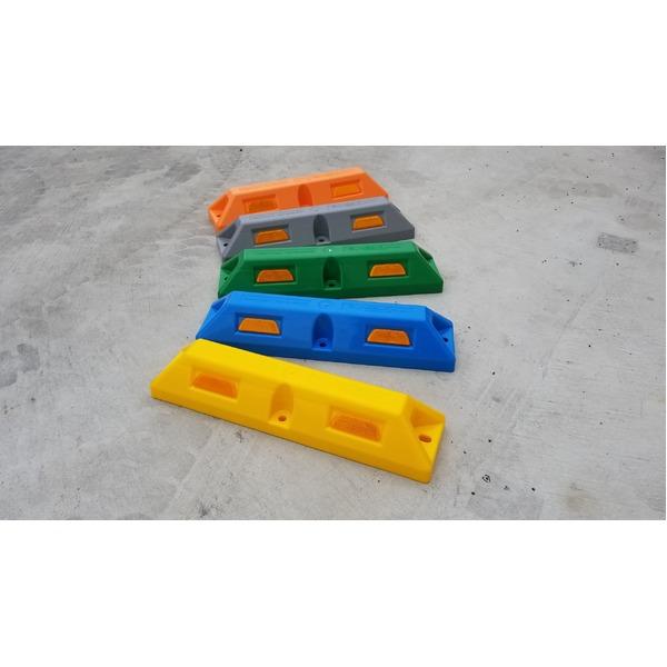 リサイクル車止め/パーキングストップ2本セット 〔高さ100mm 黄色〕 反射プレート付き スクリューアンカーセット まとめ買い ポイント消化 スポーツ用品