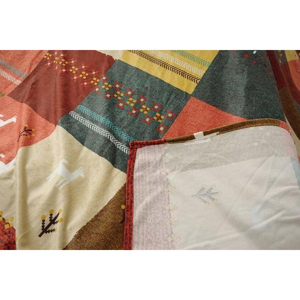 ギャッベ柄 こたつ布団カバー 〔上掛けタイプ（一枚布/マルチカバー） 大 レッド 約210×290cm〕 長方形 洗える 〔リビング ダイニング〕〔こたつ布団別売〕爆買