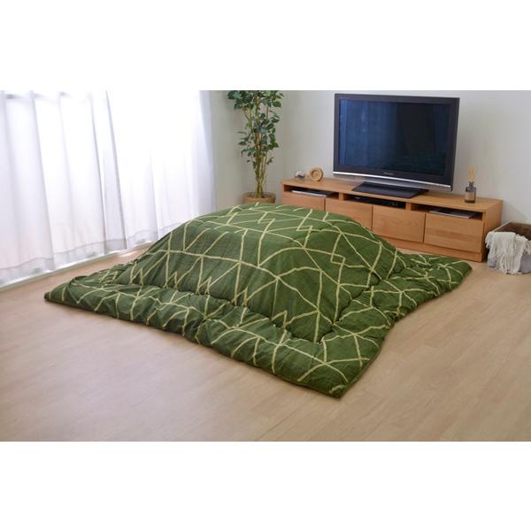 シンプル こたつ布団/寝具 〔幾何柄 掛け単品 グリーン 約190cm×190cm〕 正方形 洗える 〔リビング ダイニング〕爆買