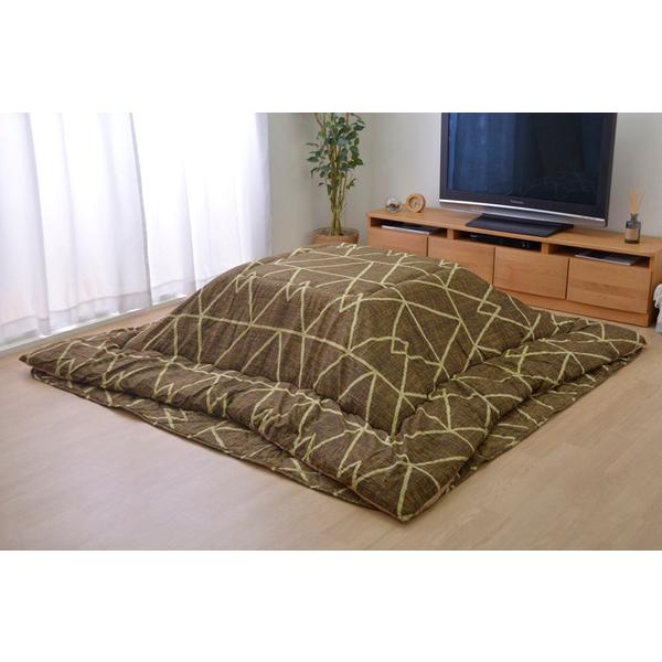 シンプル こたつ布団/寝具 〔幾何柄 掛け敷きセット グリーン 約190cm×190cm〕 正方形 洗える 〔リビング ダイニング〕爆買