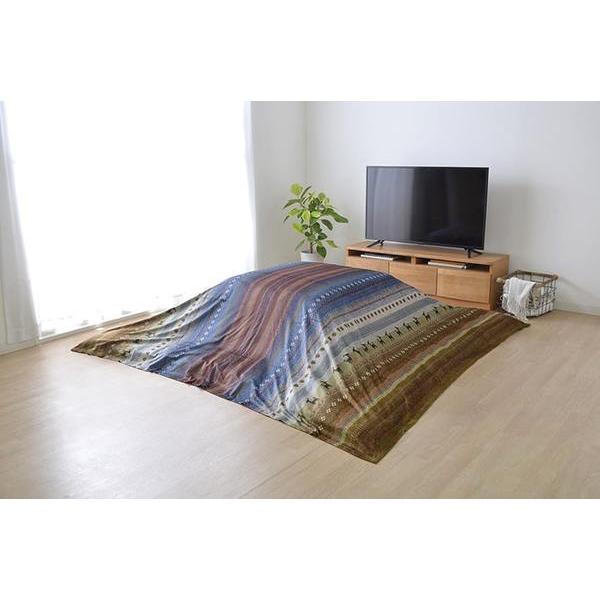 ギャッベ柄 こたつ布団カバー/上掛け 〔長方形 大型 グリーン 約210×320cm〕 洗える マイクロファイバー 〔こたつ布団別売〕爆買