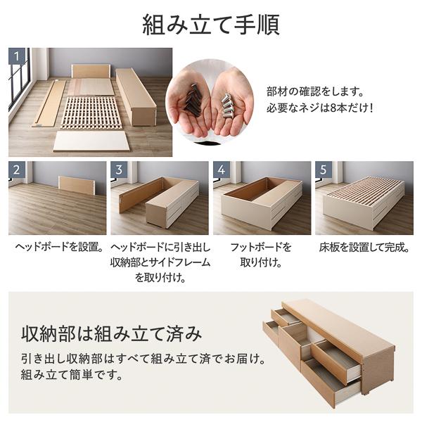 〔組立設置サービス付き〕 収納 ベッド ヘッドレス 通常丈 シングル 日本製薄型ポケットコイルマットレス付き ナチュラル 収納付き すのこ 日本製業務