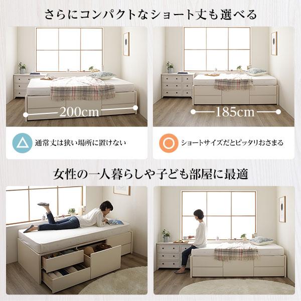 〔お客様組み立て〕 収納 ベッド ヘッドレス 通常丈 ダブル 日本製薄型ポケットコイルマットレス付き シャビーオーク 日本製 業務用 まとめ買い ポイント消化