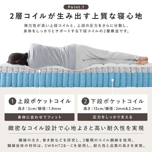ローベッド 棚付 ステージタイプ クイーン 幅180cm 2層ポケットコイルマットレス付 グレージュ ステージベッド爆買