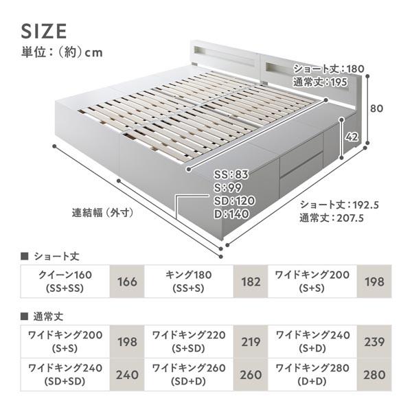 照明宮付 チェスト ベッド 通常丈ワイドキング220 S＋SD ナチュラル 3ゾーンポケットコイルマットレス付 連結 収納ベッド爆買