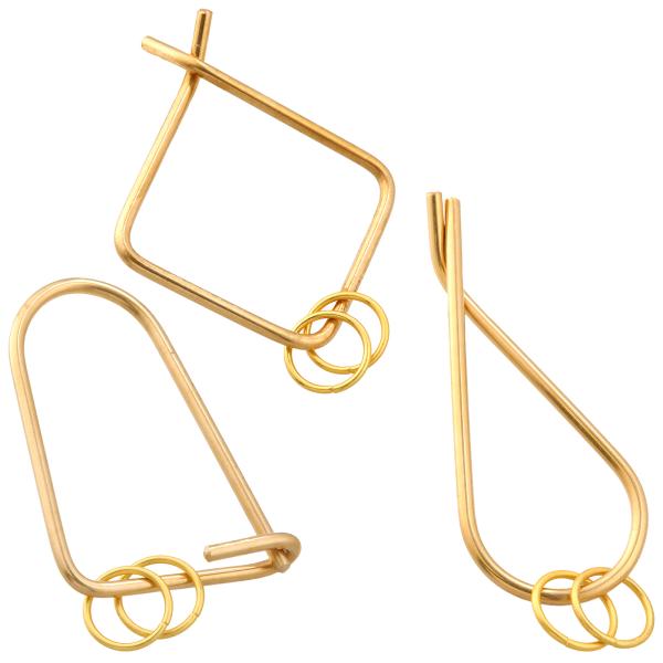 真鍮 キーリング カラビナ 3個セット 楕円+雫+四角 GKB_BRASS 神戸 ハンドメイド 経年変化 ブラス 爆買