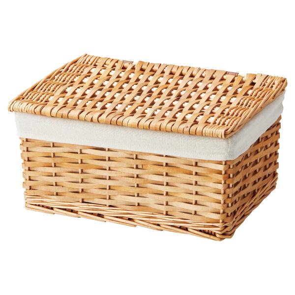 かご 即納可カゴ バスケット 収納 布付 ポプラ ミックス素材 蓋付き