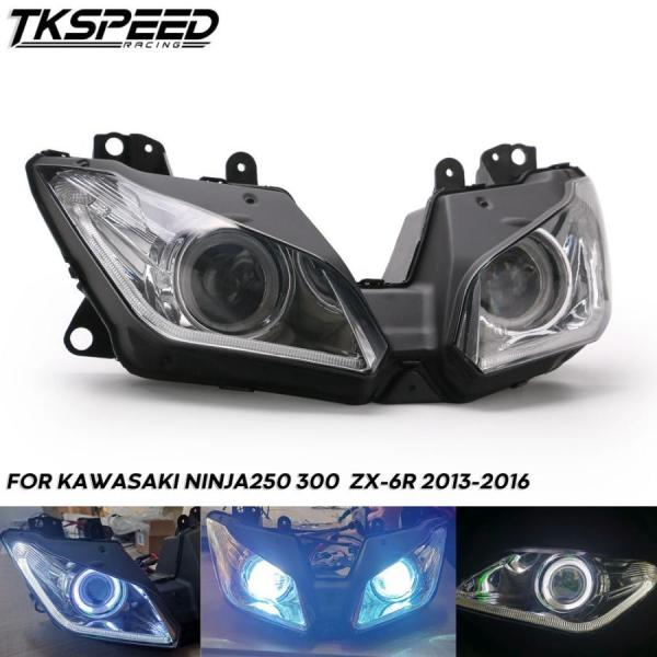 【並行輸入品】オートバイ ヘッドライト アセンブリ 2013-2015 2016 new angel eye for kawasaki ninja 250 300 zx6r zx 6r ninja250 ninja300 hid projector