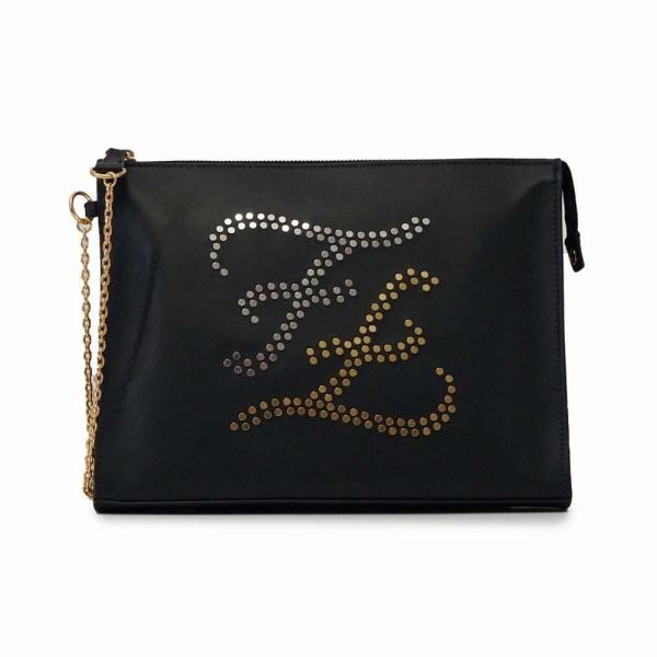 【ふなぽん】FENDI クラッチバッグ　黒×ゴールド＋布袋 FENDI】クラッチバッグ