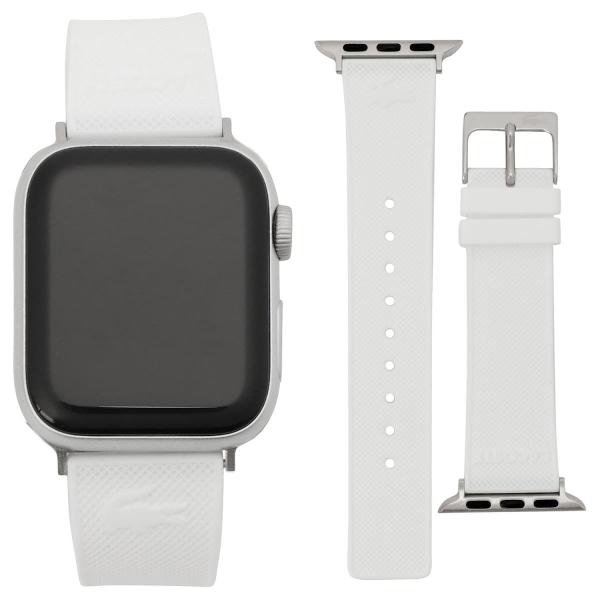 ラコステ アップルウォッチ38mm/40mm/41mmケース用バンド Apple Watch交換ベルト レディース Apple watch strap LACOSTE ロゴ ホワイト×シルバー