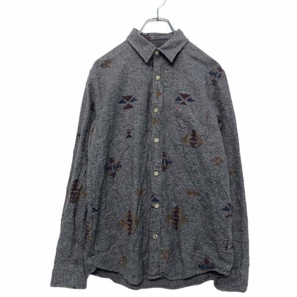 HOLLISTER 長袖 柄 シャツ S グレー ホリスターネイティブ柄 古着卸
