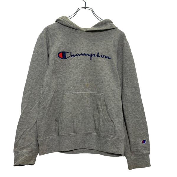 champion プリント スウェット パーカー L グレー ネイビー レッド