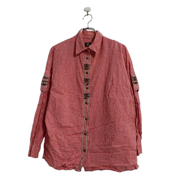 長袖 チェック シャツ レディース M〜 レッド ホワイト ギンガムチェック 金具 古着卸 アメリカ仕入 a604-6766
