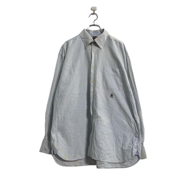 TOMMY HILFIGER 長袖 チェック シャツ XL ブルー ホワイト トミーヒルフィガー ボタンダウン 古着卸 アメリカ仕入 a604-7337