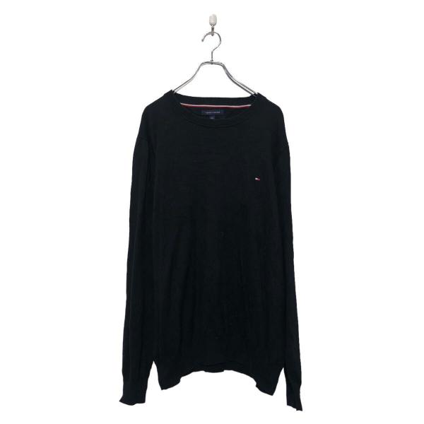 TOMMY HILFIGER コットン ニット セーター トミーヒルフィガー L ブラック Vネック 古着卸 アメリカ仕入 a605-8256