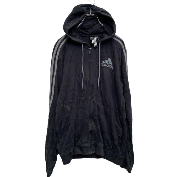 adidas ジップアップ ロゴスウェット パーカー S ブラック アディダス 袖ライン 古着卸 アメリカ仕入 a606-5961