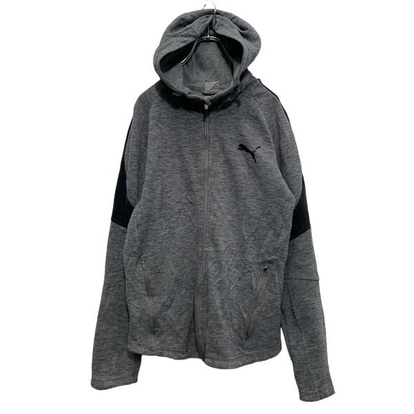 PUMA ジップアップ ロゴスウェット パーカー S グレー ブラック 切替 プーマ 古着卸 アメリカ仕入 a606-6869