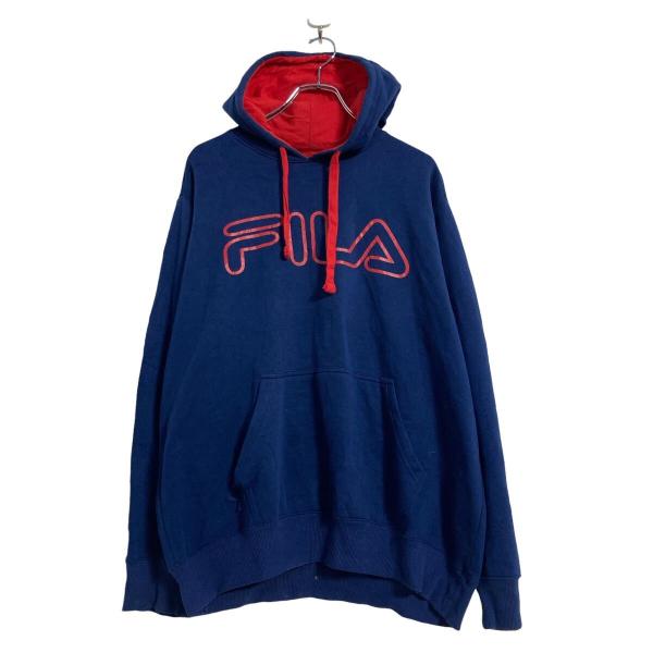 FILA ロゴ スウェット パーカー XL ネイビー レッド フィラ プル