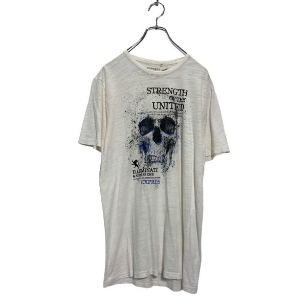 EXPRESS 半袖 プリントTシャツ M ホワイト スカルプリント クルーネック 古着卸 アメリカ仕入 a606-7101