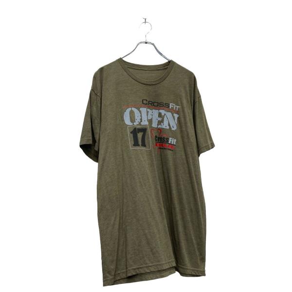 半袖 プリント Tシャツ XL~ モスグリーン ビックサイズ パックプリント クルーネック 古着卸 アメリカ仕入 a607-5277