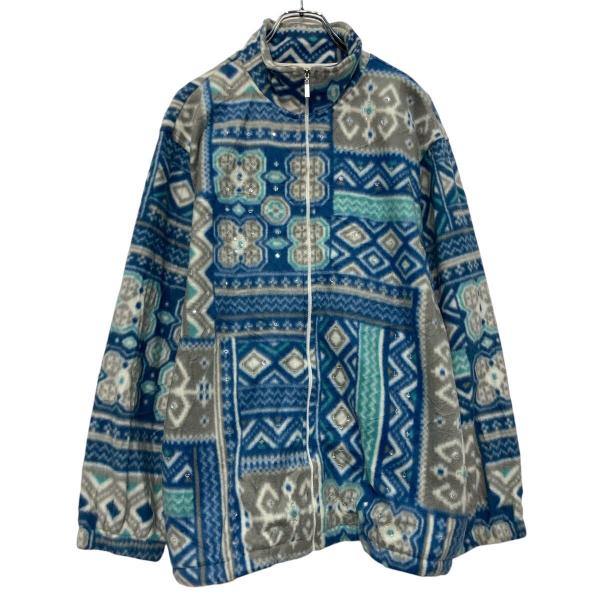 Alfred dunner フリース ジャケット レディース L ブルー 総柄
