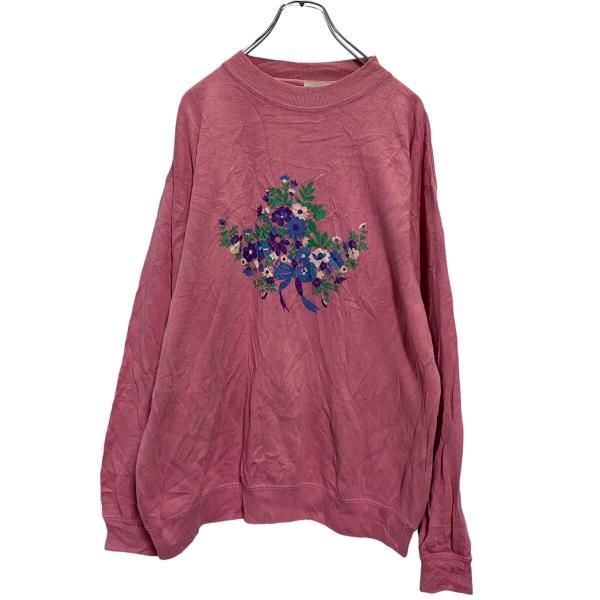 USAvintageアメリカ古着発泡プリントくまちゃんりんごお花襟付きスウェット USAvintageアメリカ古着発泡プリントくまちゃんりんごお花襟付き