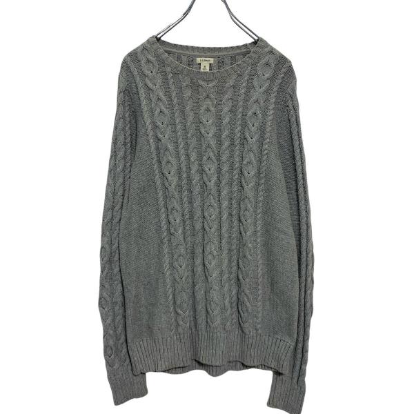 USA製 古着 LLBean ボーダー ニット セーター L.L.Bean コットン ケーブルニット セーターM グレー エルエル