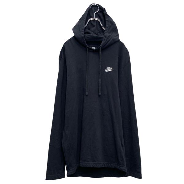 2469 古着NIKEプルオーバースウェットパーカー刺繍ロゴ短丈フェード墨黒M NIKE（ナイキ） パーカー 「ヴィンテージ古着」NIKE/ナイキ SWOOSH