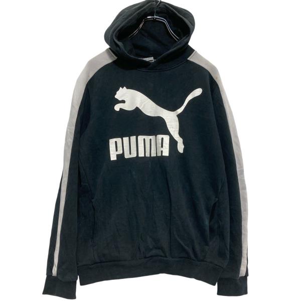 入手困難 PUMA プーマ スウェット パーカー ブラック 希少 Y2K 古着 PUMA ロゴスウェット パーカー 160〜 キッズ ブラック プーマ 裏