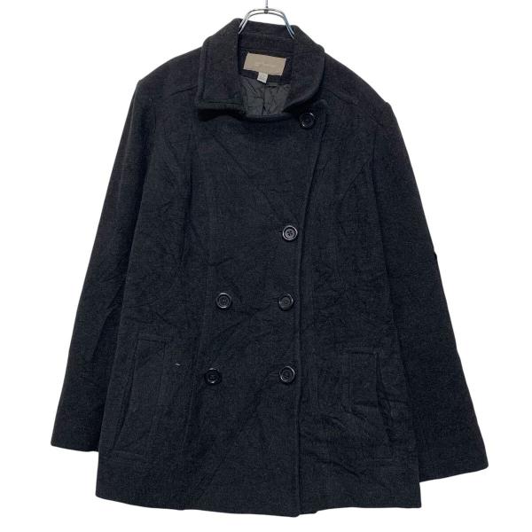 ピーコート L ブラック ダブルボタン ウール ウールコート ポケット