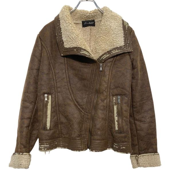 Masterist フェイクレザー ライダースジャケット レディース XL ブラウン 裏ボア 古着卸 アメリカ仕入 a611-6234