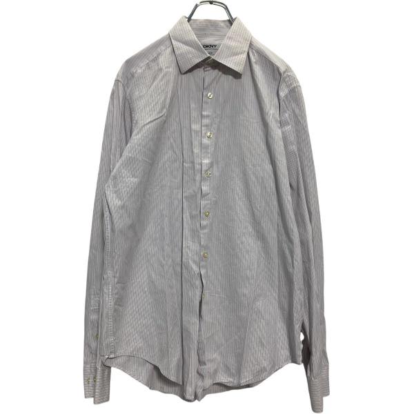 DKNY 長袖 ストライプシャツ L ホワイト パープル ピンク ダナキャランニューヨーク 古着卸 アメリカ仕入 a612-5910