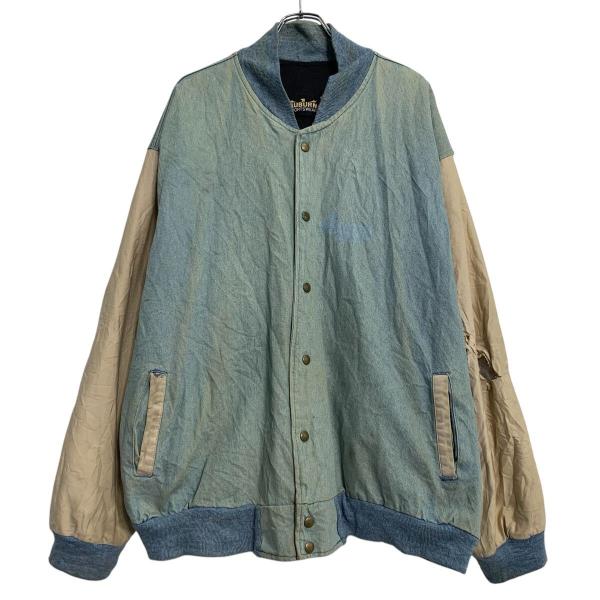ブルーデニムジャケット ボタン付き デニムジャケット XXL ブルー ベージュ スナップボタン ビッグサイズ