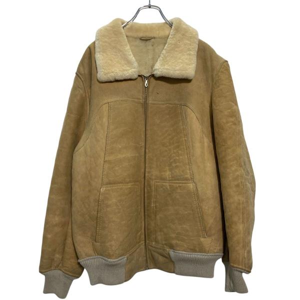【リアルムートン】A＆S Selections フライトジャケット ビンテージ ムートンジャケット XL〜 ベージュ 襟ボア 革ジャケット ブルゾン